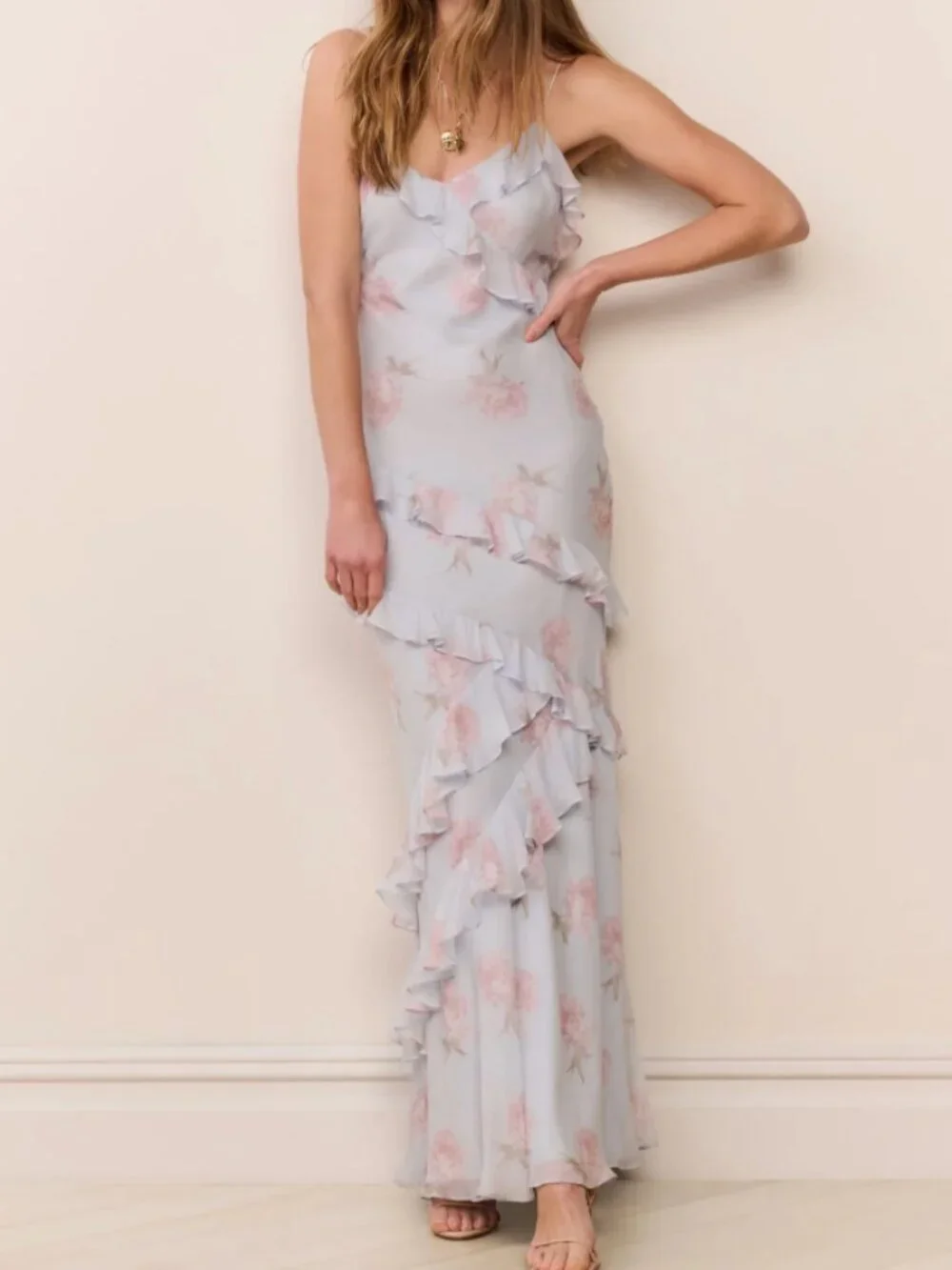 LoveShackFancy Rialto Floral Chiffon Maxi Dress Sale $765  Blue Roan - Picture 6 of 6